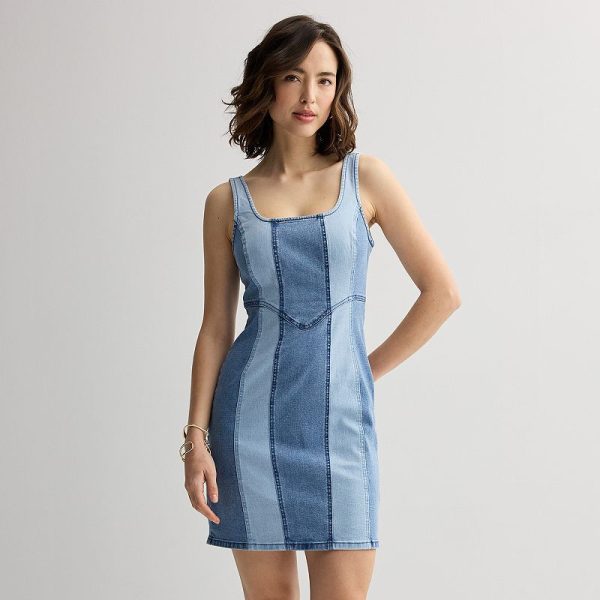 Women's INTEMPO™ Colorblock Denim Mini Dress, Size: Medium, Blue