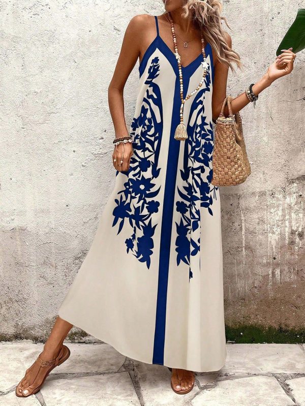 Women's Printed Loose Fit Casual Sleeveless Maxi Vacation Dress