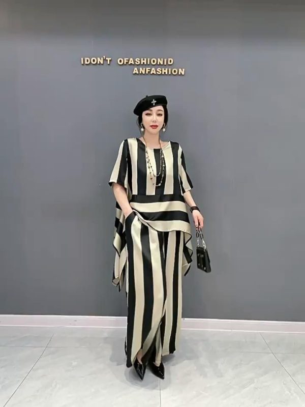 Boho Colorblock Asymmetrical Patchwork Striped Chiffon Two-Piece Set Summer