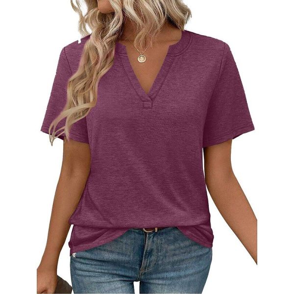 Women's T Shirt Summer Tops Solid Color Casual Short Sleeve V Neck Regular Tops Going out Weekend Black White Pink Blue Sky Blue Summer
