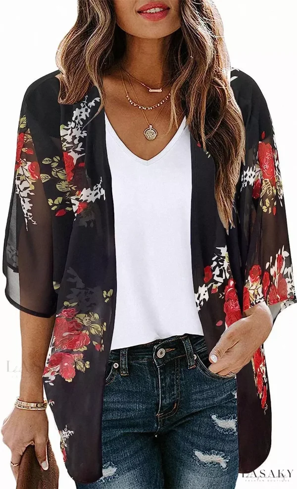 Lasaky - Beach Bikini Cover-Up: Vacation Chiffon Printed Kimono with Sun Protection - Figure 3, S