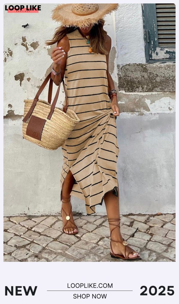 Stripe Sleeveless Maxi Dress
