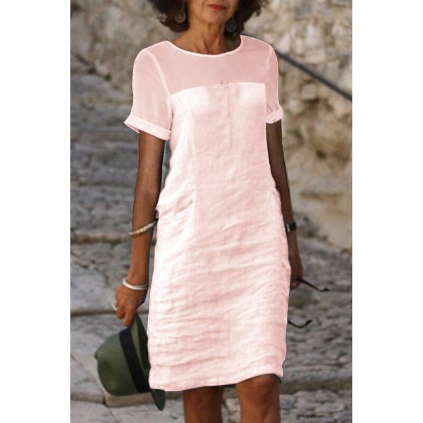 Women's Mini Dress Linen-Inspired Dresses Cotton Linen Dress Basic Outdoor Vacation Going out Regular Fit Plain Short Sleeve Crew Neck White Pink Gray Light Blue Summer