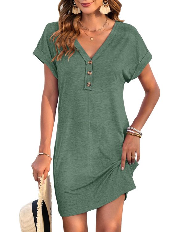 MOLERANI Women's Casual T Shirt V Neck Dress Summer Button Short Sleeve Dresses 2025 Mini Sundresses