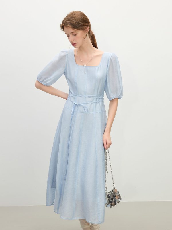 FSLE Puff Sleeve Square Neck French Style Dress For Women 2025 Summer New Arrival Romantic High