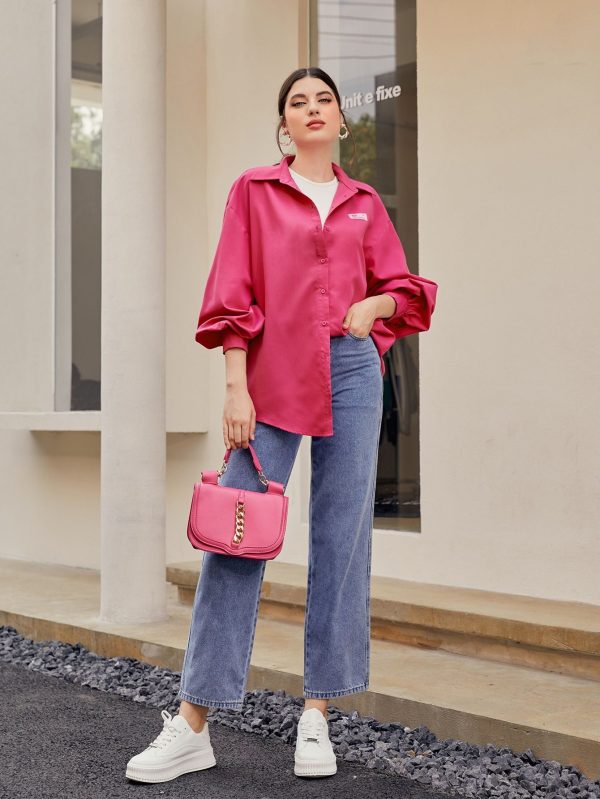 Lantern Sleeve Solid Shirt