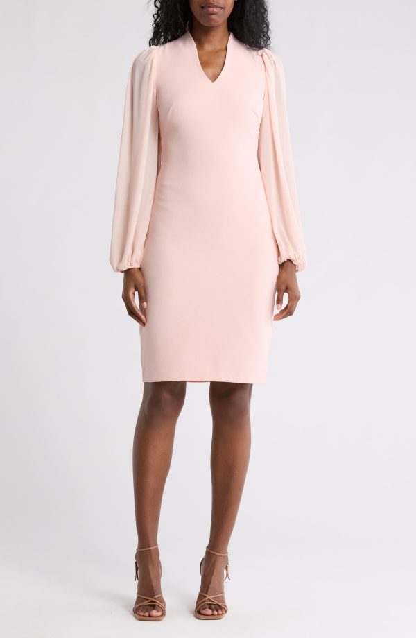 Vince Camuto Chiffon Long Sleeve Crepe Dress in Blush at Nordstrom Rack, Size 4