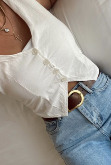 White Linen Vest Top