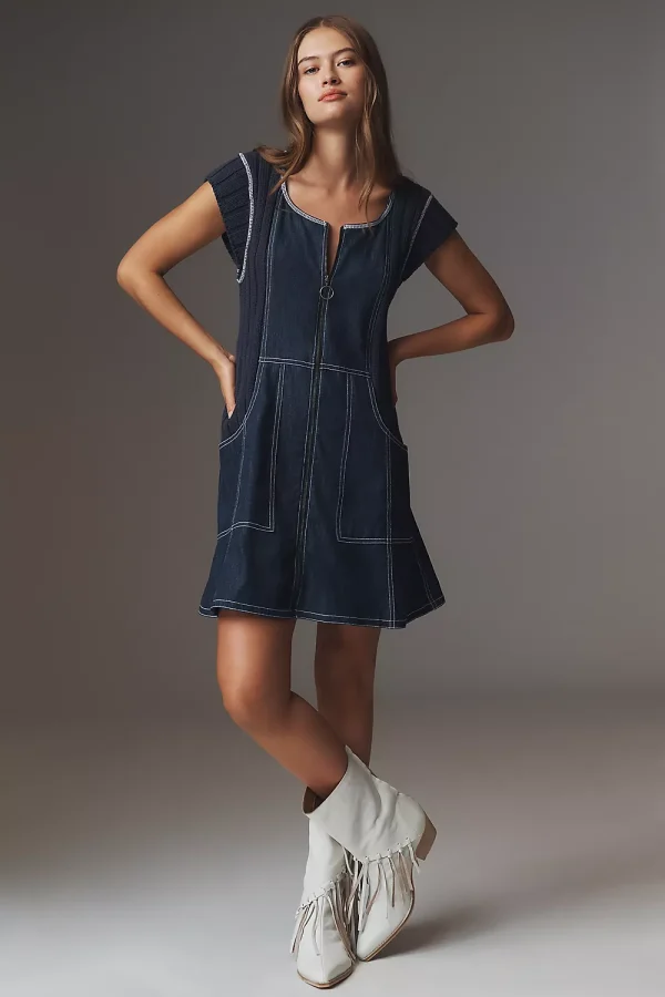 Elegant Pilcro Cap-Sleeve Denim Swing Mini Dress 2025