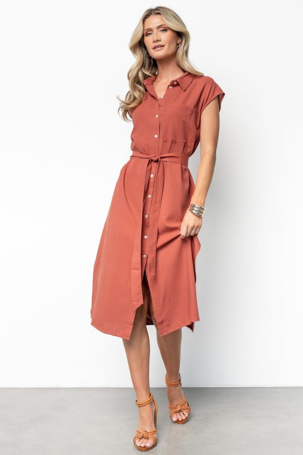 Baltic Born Womens Toledo Button Up Midi Dress | Brick | Size: Large