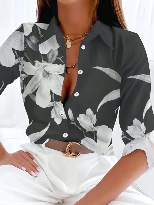 New European And American Fashion Print Long Sleeve Blouse For Women, Summer And Autumn