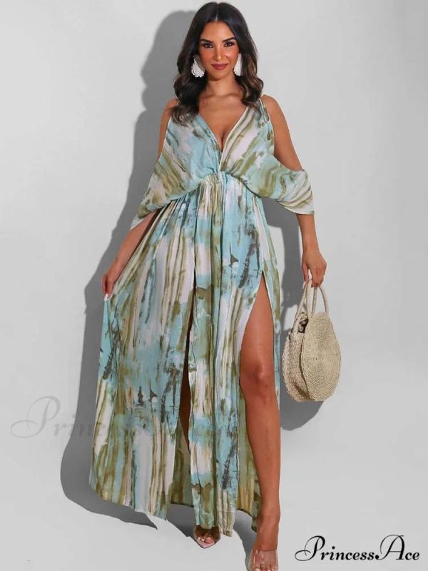 Cold Shoulder Graceful Overlay Sequins Dress - Green M