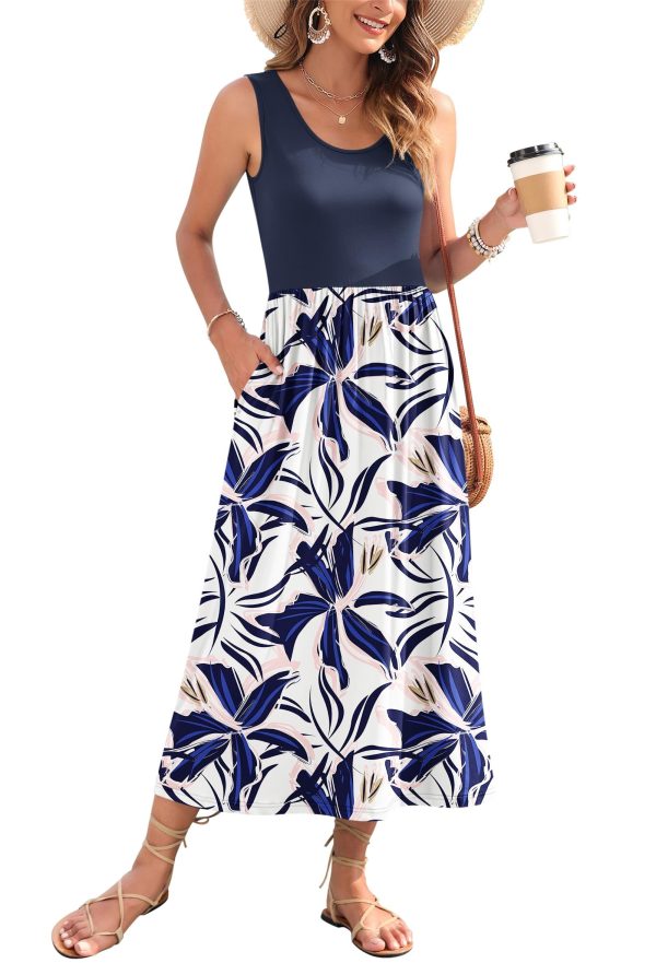 WNEEDU Women's Summer Maxi Dress 2025 Casual Sleeveless Hawaiian Sundress Tropical Long Dress Beach Vacation Outfit
