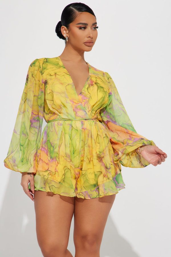 Women's Kacy Chiffon Romper in Yellow Size 1X