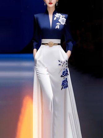 Floral Spring/Fall Elegant No Elasticity Daily Long Sleeve Regular H-Line Regular Shirts for Women