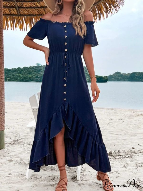 for Gown Shoulder One Ruffle Blue Irregular Women - Champlain Blue S