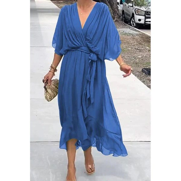 Women's Midi Dress Cocktail Dress Summer Dress Fashion Batwing Sleeve Holiday Date Going out Regular Fit Plain Half Sleeve V Neck Blue Purple Green Spring