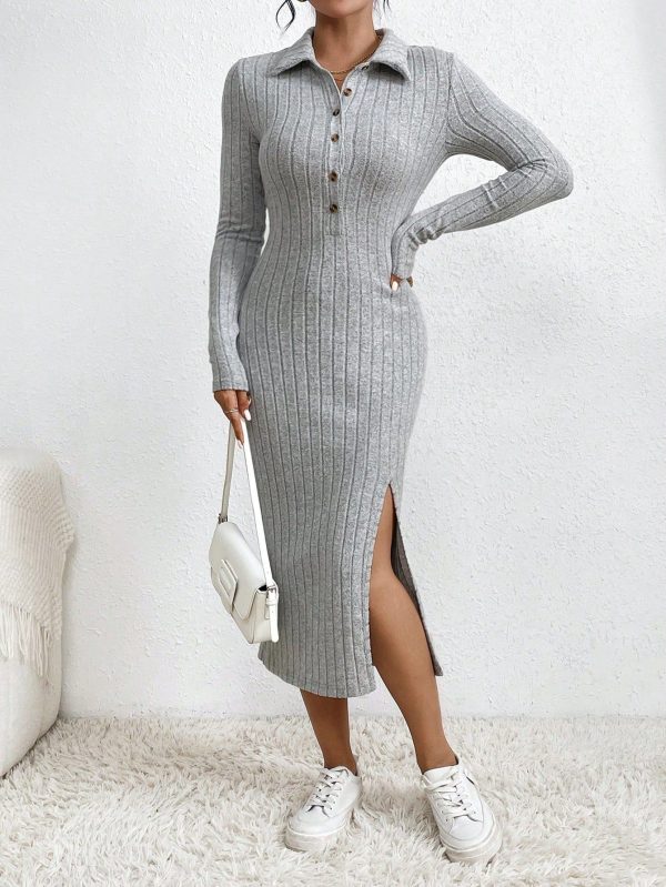 Women's Ribbed Knit Slit Dress