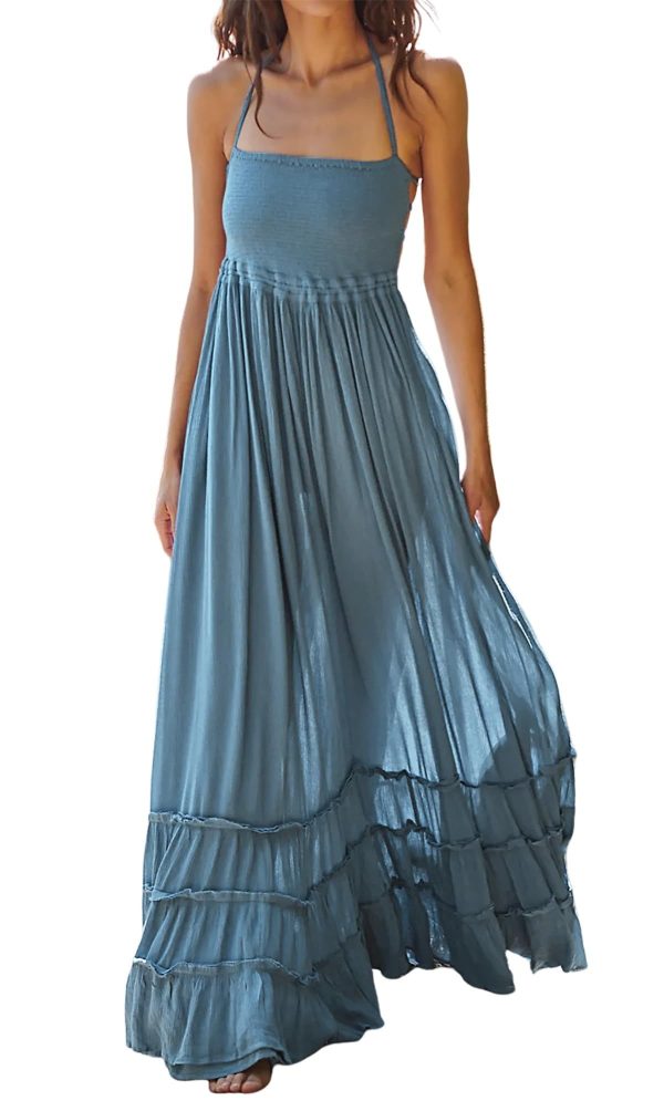 R.Vivimos Womens Summer Boho Sexy Backless Long Dresses