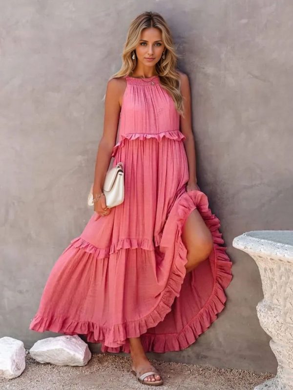 Hazel Blues® |  Ruffled Sleeveless Tiered Maxi Dress with Pockets - Green / L