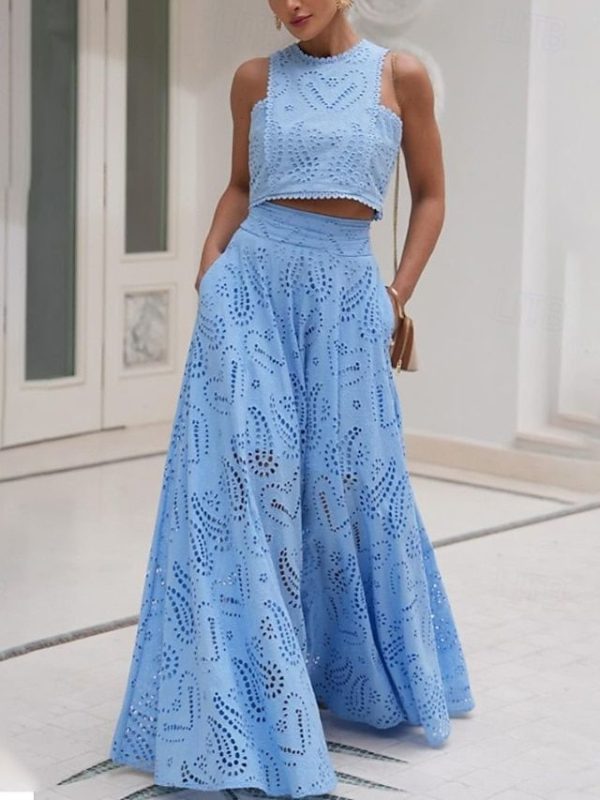 Women's Long Dress Maxi Dress Two Piece Dress Elegant Fashion Vacation Date Going out Regular Fit Plain Sleeveless Crew Neck Black White Yellow Pink Summer 2025 - $40.99