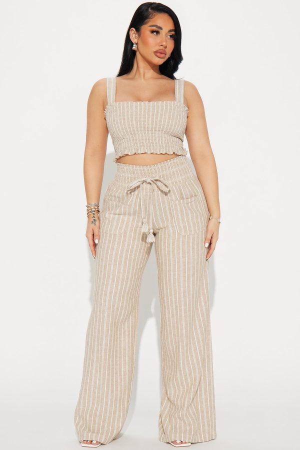 Women's Adele Linen Pant Set in Taupe Size Medium