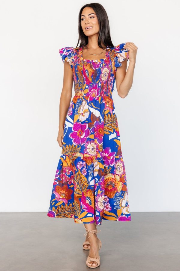Dominique Midi Dress | Cobalt + Fuchsia Multi - 1XL