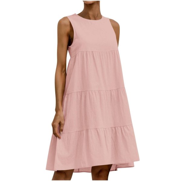 2024 Summer Women Vest Dress Cotton O-Neck Sleeveless Solid Midi Dress Stitching Large Swing dresses