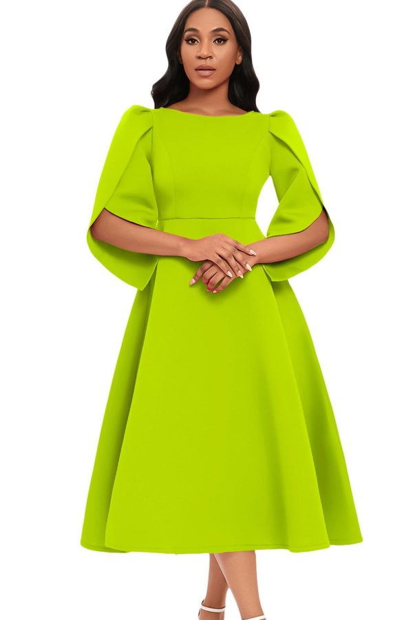 Fashion Elegant Royal Blue A Line Solid Swing Dress With Half Sleeves