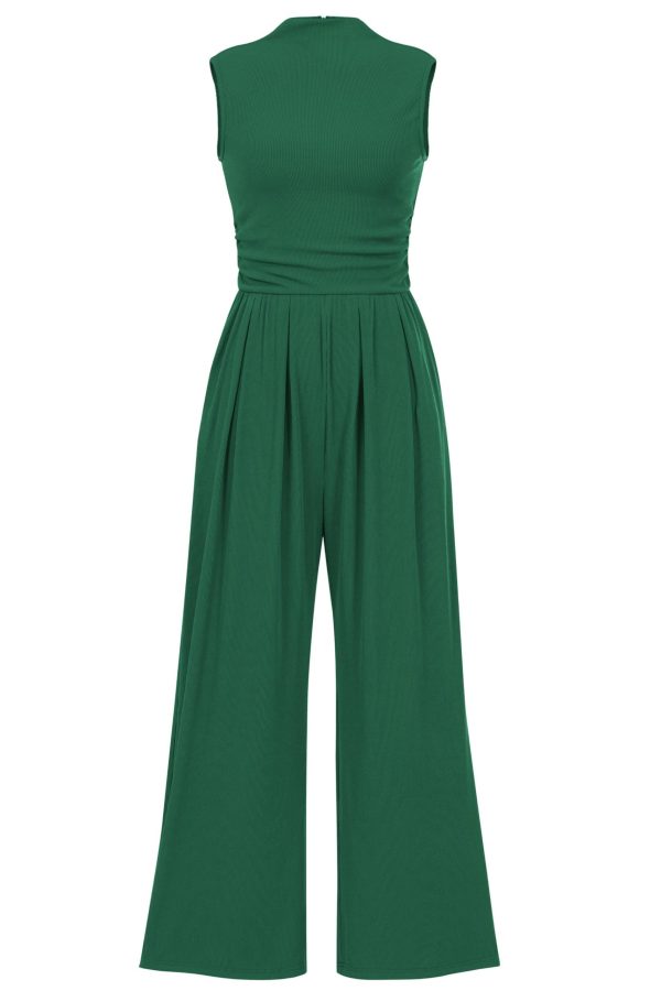 PRETTYGARDEN Womens Summer Jumpsuits Dressy Casual One Piece Outfits Sleeveless Mock Neck Wide Leg Pants Rompers with Pockets