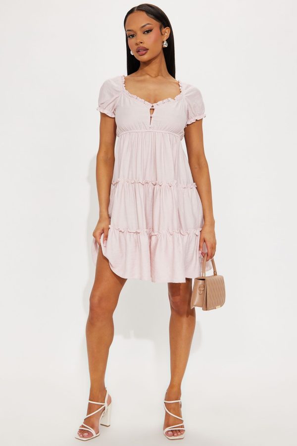 Women's Laney Puff Sleeve Mini Dress in Light Pink Size Small