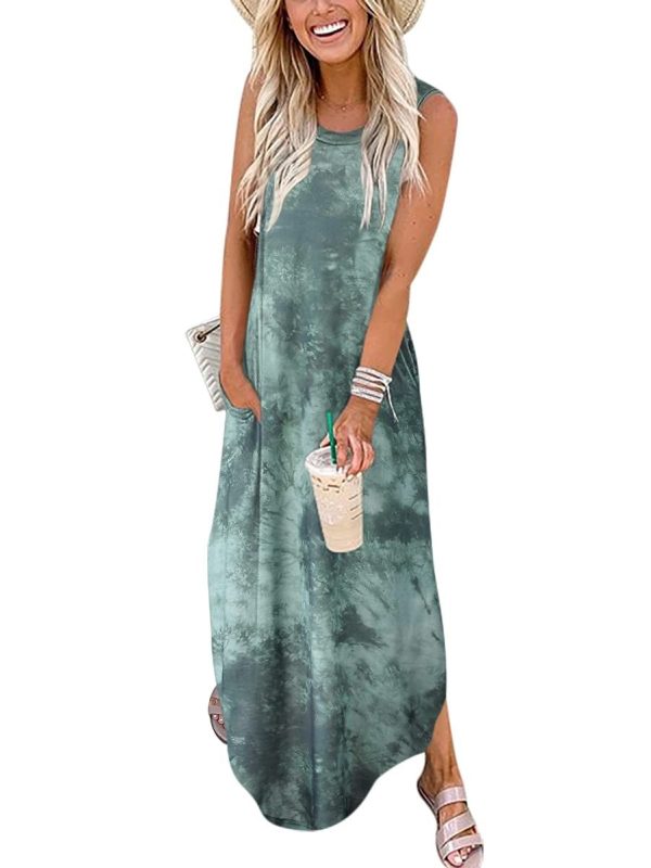 ANRABESS Women Casual Loose Sundress Sleeveless Split Maxi Long Beach Shirt Dress Travel Vacation 2025 Summer Outfits