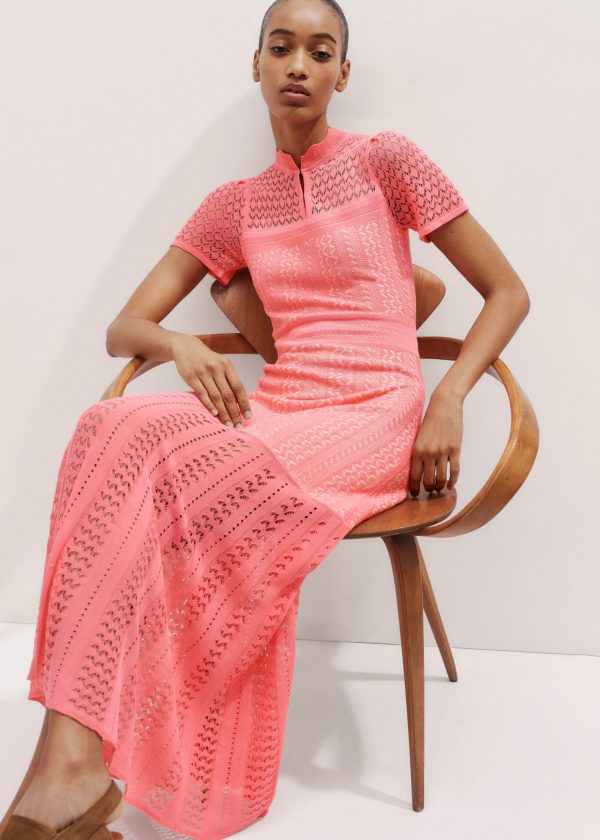 ME+EM Conceal + Reveal Stitch Knit Maxi Dress Camellia Pink