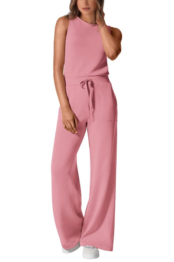 PRETTYGARDEN Womens Jumpsuits Summer Casual One Piece Outfits Sleeveless Wide Leg Long Pants Rompers