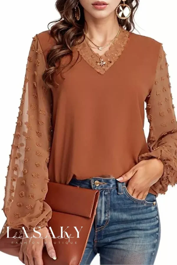 Lasaky - Elegant Womens Long-Sleeved Cardigan featuring Exquisite Pieced Faux Fur Accents - Orange, XL