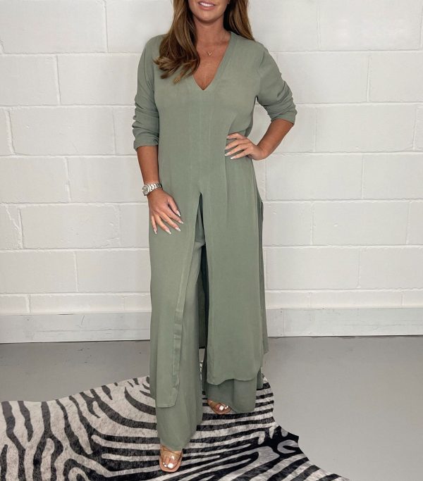 Zingj Zingj And Winter New Explosive Fashion Women's Clothing Open Cross Solid Color Casual Long Jacket Trousers Suit Women-Outfit Ideas Green-M