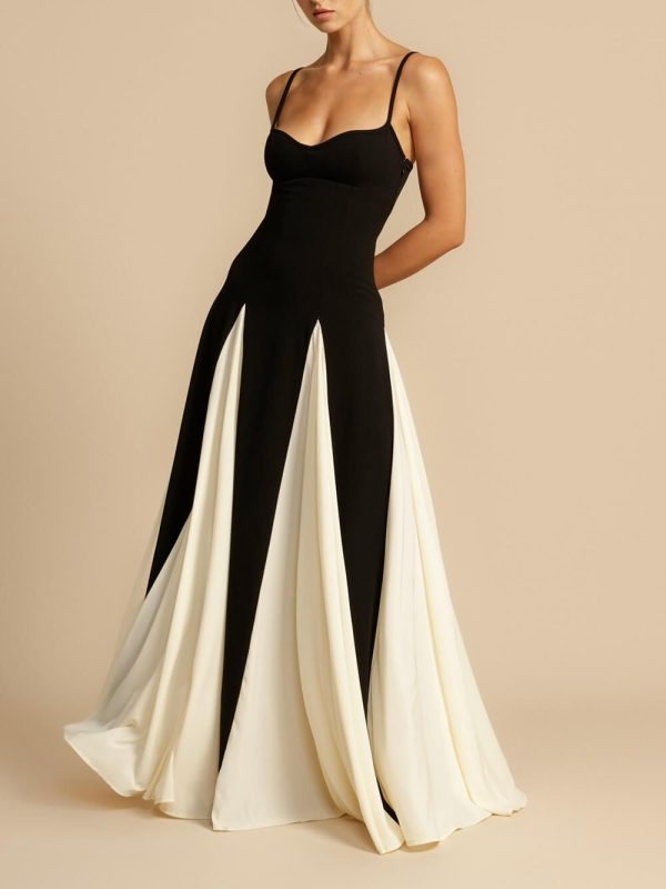 Elegance Panelled Tulle Charming A-line Slip Maxi Dress - Black S