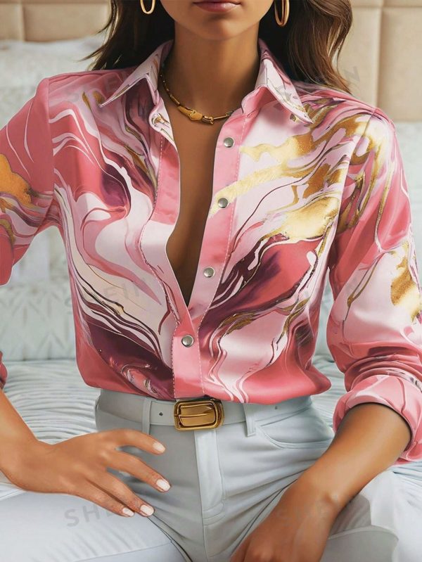Spring and autumn fashion new long sleeve lapel loose comfortable button shirt 3D digital printed