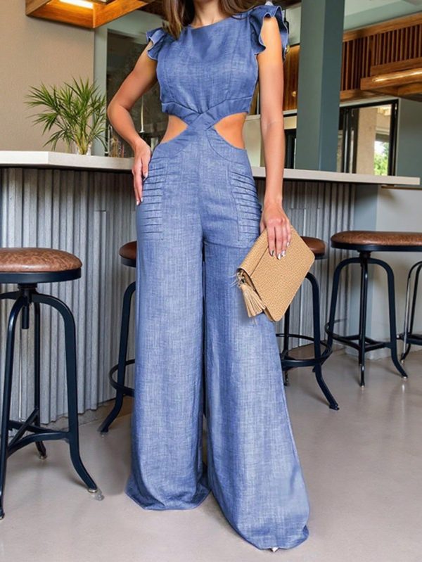 Women Solid Color Off Shoulder Casual Jumpsuit, Spring/Summer