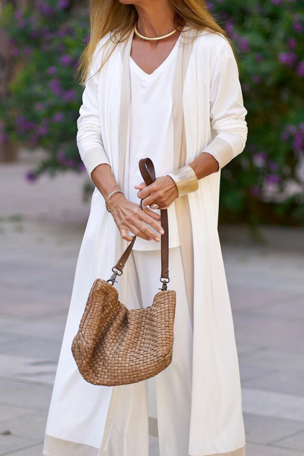 Casual Elegant Contrast V Neck Long Sleeve Three Pieces(4 Colors) - White / L