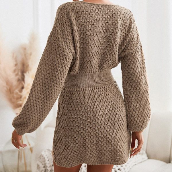 Woman Casual Long Sleeve Long Sweater Dress - CAA06C2K007BB XS