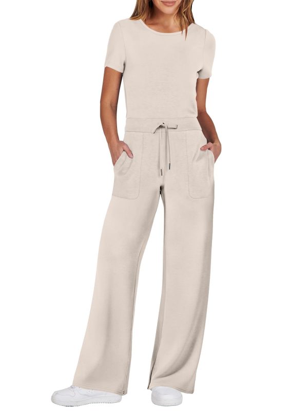 ANRABESS Jumpsuits for Women Casual Summer 2025 Short Sleeve Loose Wide leg Pants Dressy Romper Jumpers One Piece Outfits