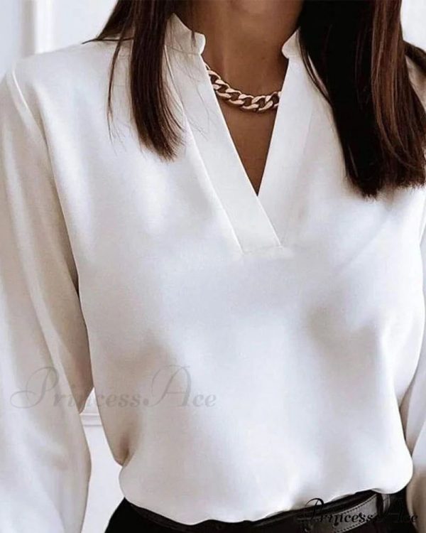 Office Lady Chain Printed Pullover Blouse - White / XL