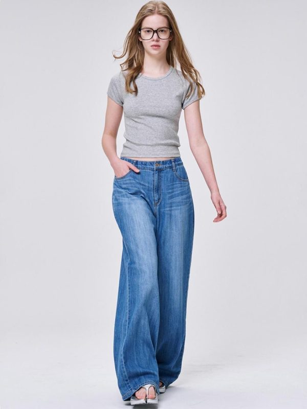 Soft Lightweight Wide Denim Pants [Medium Indigo] (9141)