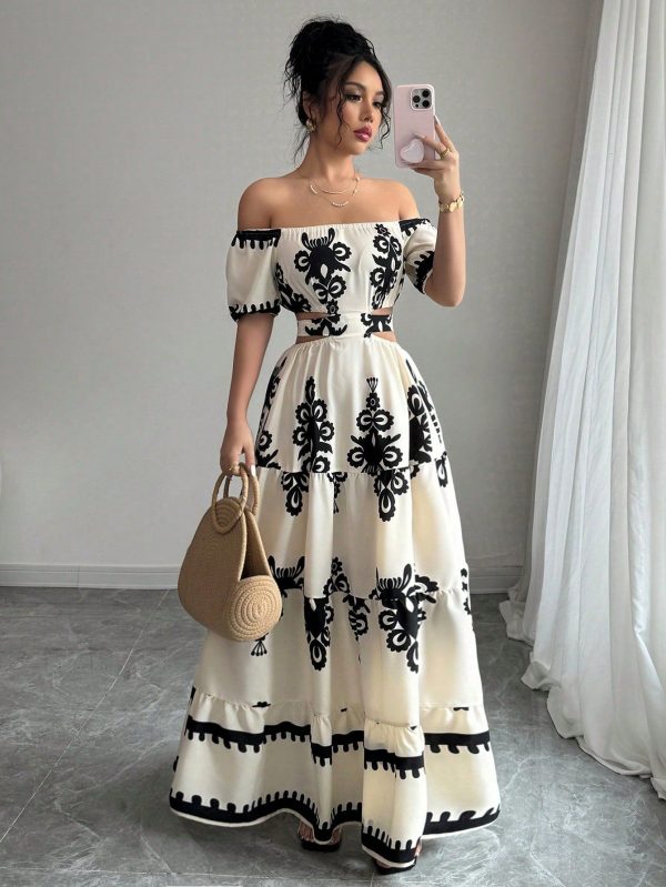 Off-Shoulder Backless Lace-Up Back Detail Women Summer Dress