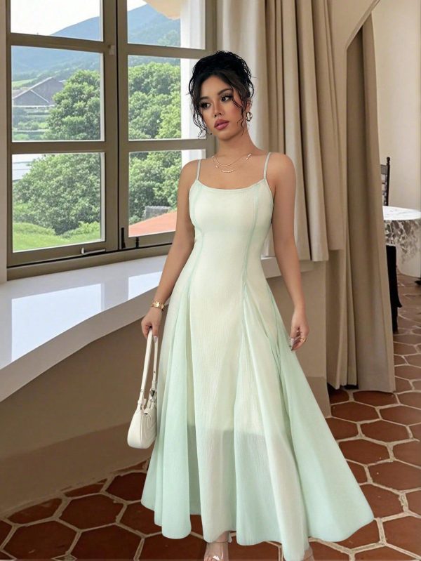 Women's Spring/Summer Sleeveless Long Dress, Green, Fashionable & Romantic