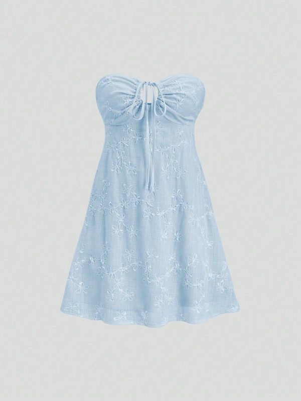 Solid Color Circular Ornament Jacquard Bandeau Dress Y2K Outfit