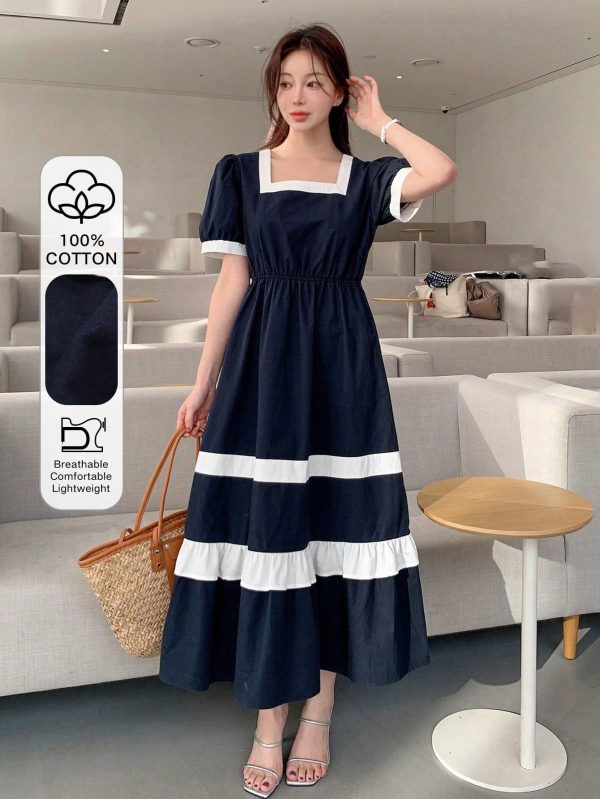 New Arrival Spring/Summer Colorblock Long Dress For Women, Suitable For Dating And Night Out