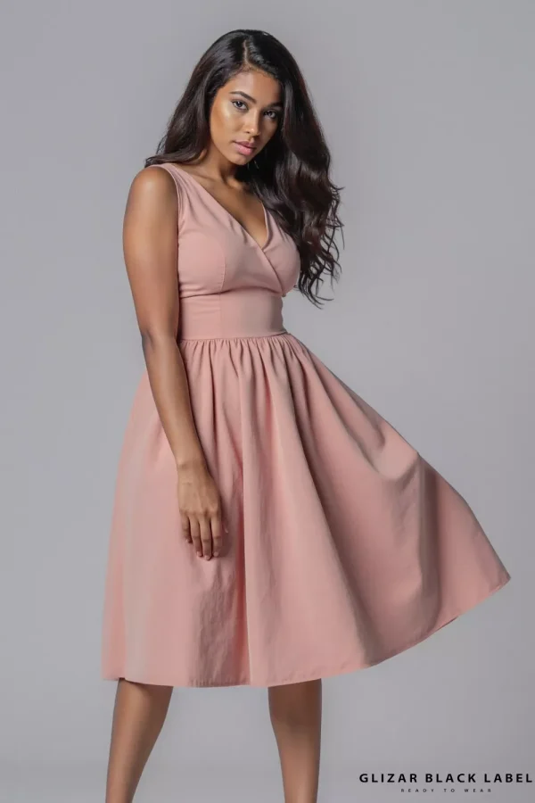 Elegant Blush Midi Dress with Wrap Front and Waist Tie - Blush pink, 3XL