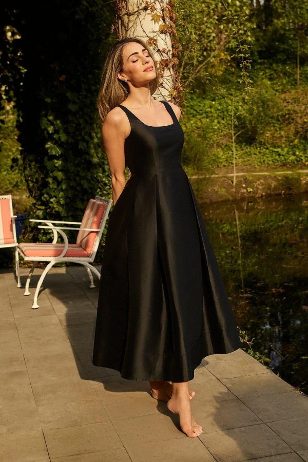 Lydia Millen Taffeta Full Skirt Tailored Midi Dress - Black